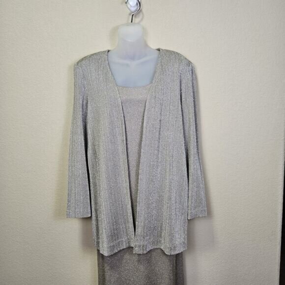 Alex Evening Formal 2 Piece Long Dress Jacket Champagne Wedding Holiday Party 16 - Picture 4 of 12